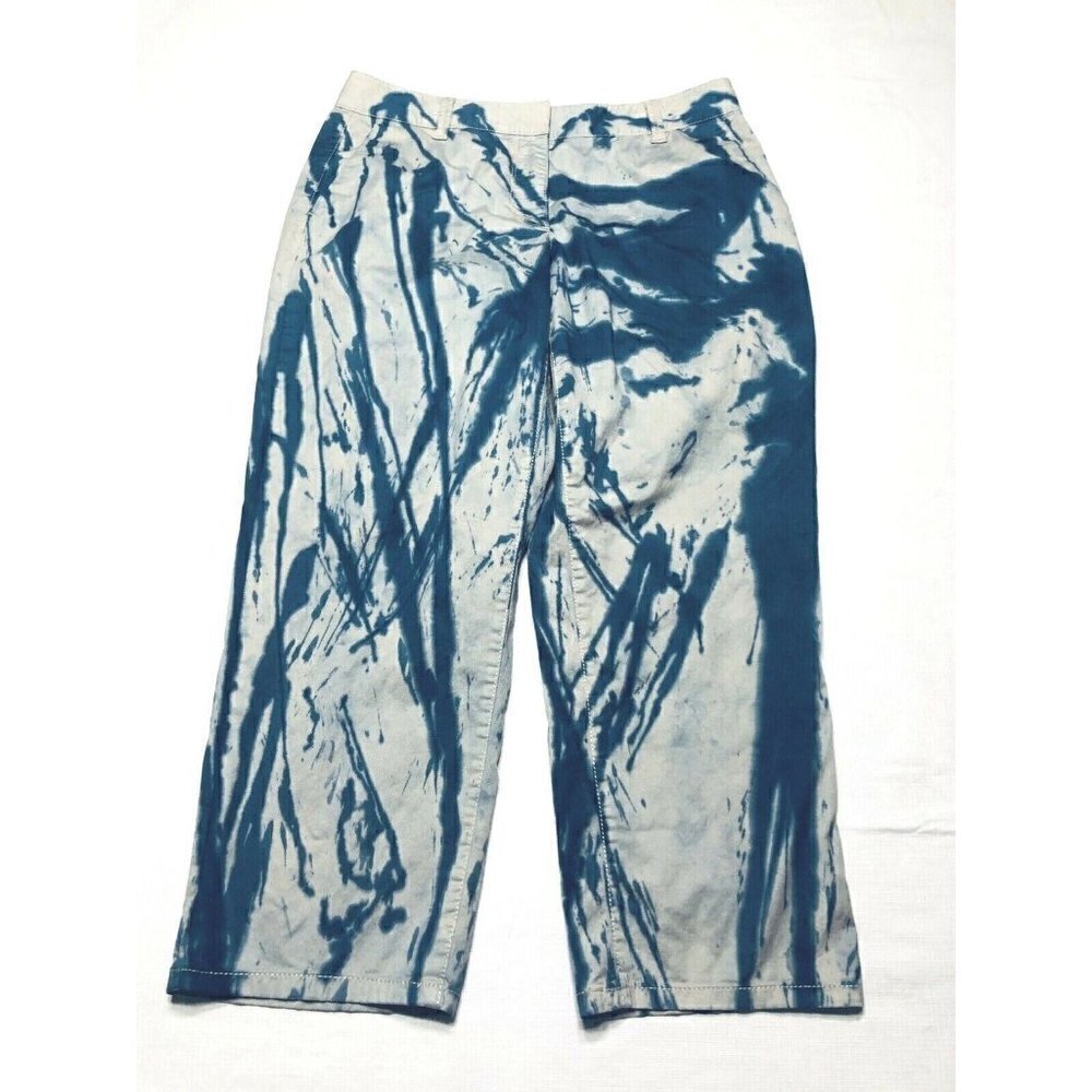 Ann Taylor Womens Size 8 Blue Tie Dye Crop Pants Stretch Flat Front Pockets Boho